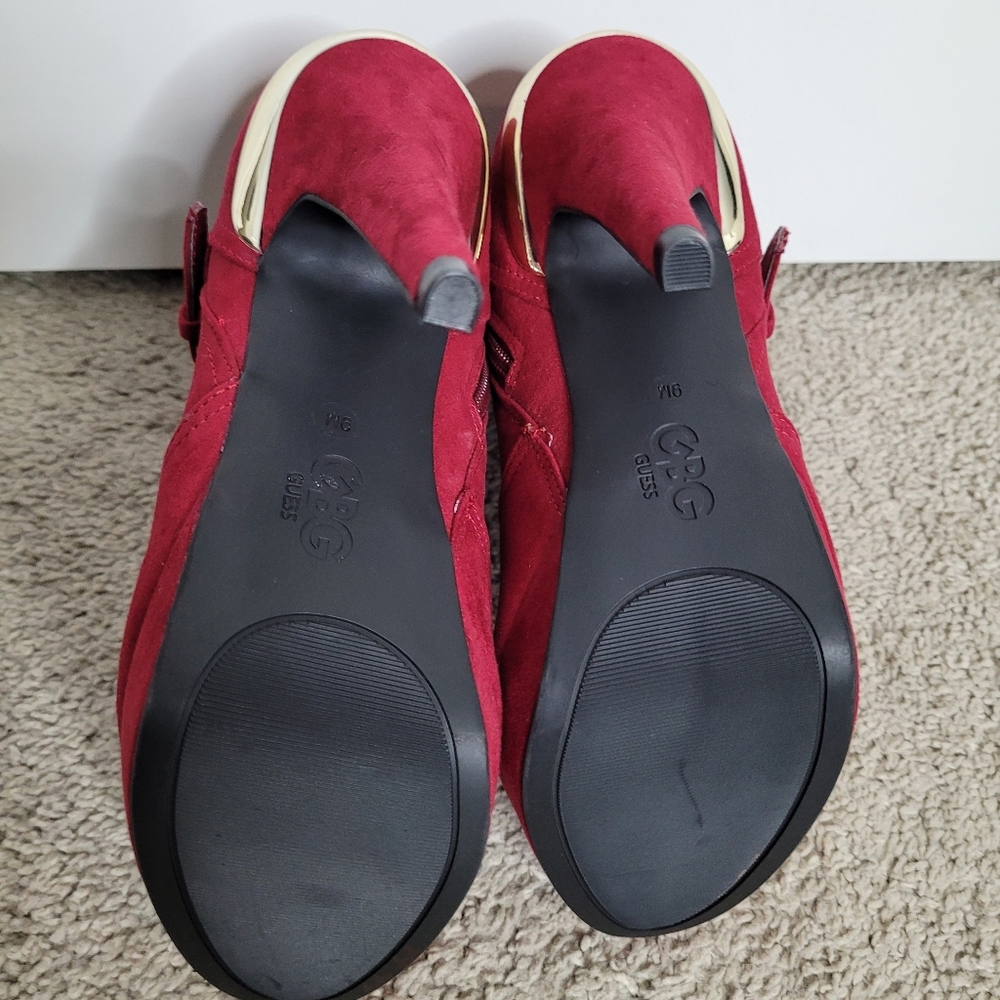 GBG Los Angeles Burgundy Suede Buckle Ankle Booties - Picture 8 of 9